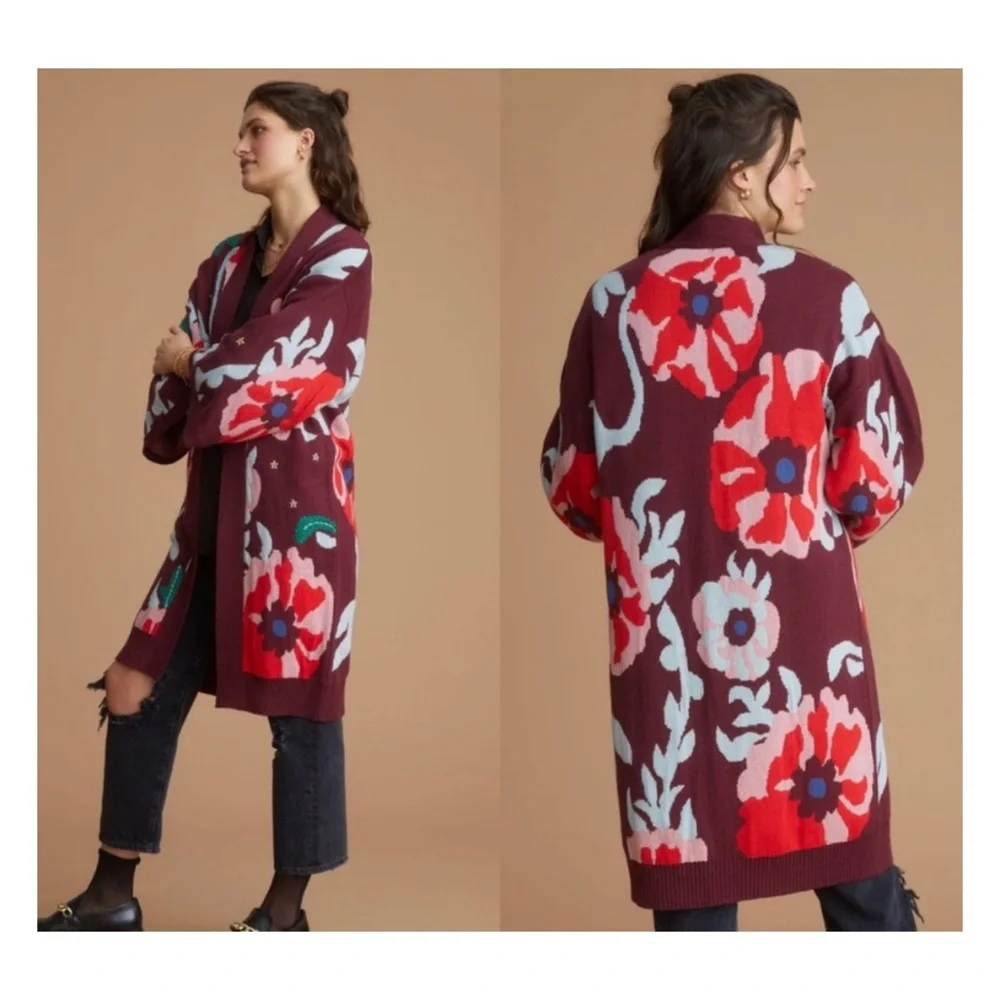 NWT Anthropologie Embroidered Floral Duster Cardigan  Size ALL